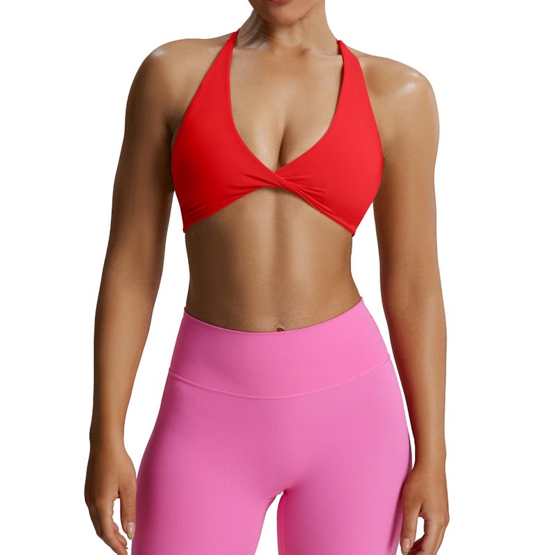Aoxjox Women's Workout Sports Bras Fitness Metamorph Sienna Twist Bra Yoga Crop Tank (Racing Red, Medium) - Image 1