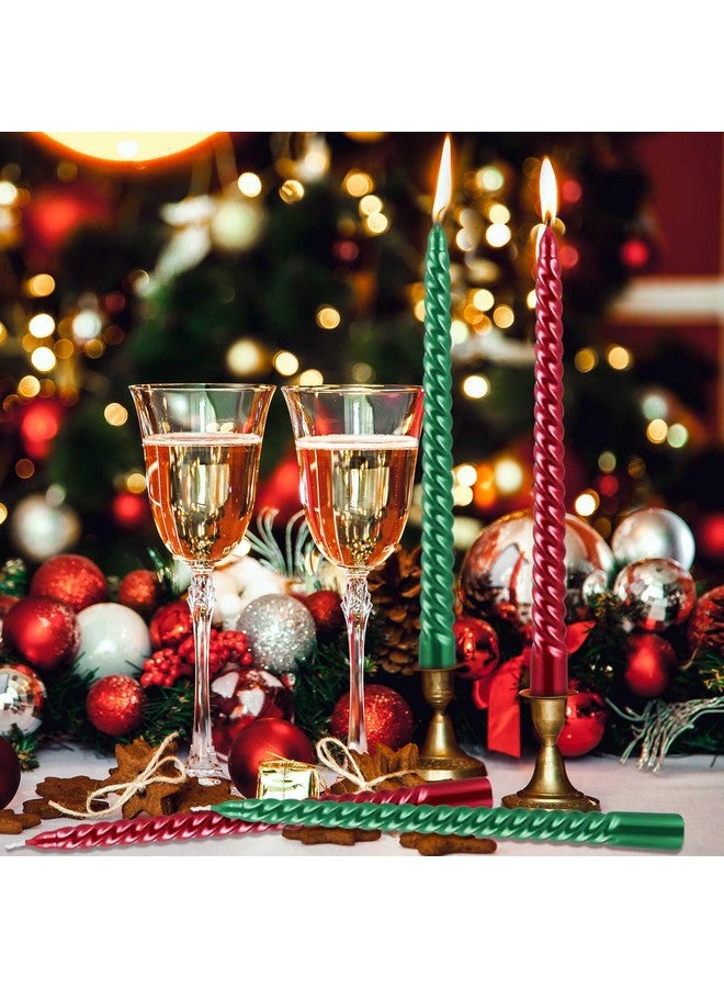 MTLEE 12 Pcs 10 Inch Christmas Spiral Taper Candles Red Green Dripless Twisted Wax Candles, Long Tapered Candles Unscented Candle Sticks for Xmas Home Party Dinner Dining Table Wedding Supplies - Image 5