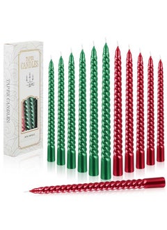 Mtlee MTLEE 12 Pcs 10 Inch Christmas Spiral Taper Candles Red Green Dripless Twisted Wax Candles, Long Tapered Candles Unscented Candle Sticks for Xmas Home Party Dinner Dining Table Wedding Supplies  - Image 1