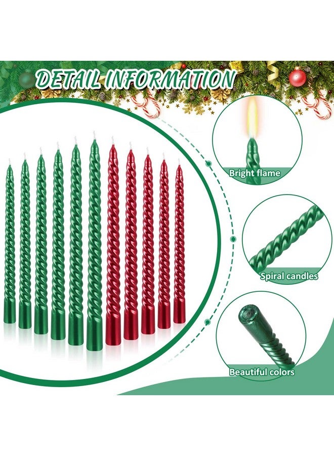 MTLEE 12 Pcs 10 Inch Christmas Spiral Taper Candles Red Green Dripless Twisted Wax Candles, Long Tapered Candles Unscented Candle Sticks for Xmas Home Party Dinner Dining Table Wedding Supplies - Image 3