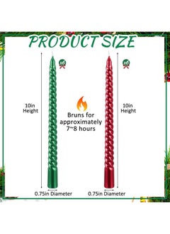 Mtlee MTLEE 12 Pcs 10 Inch Christmas Spiral Taper Candles Red Green Dripless Twisted Wax Candles, Long Tapered Candles Unscented Candle Sticks for Xmas Home Party Dinner Dining Table Wedding Supplies  - Image 2