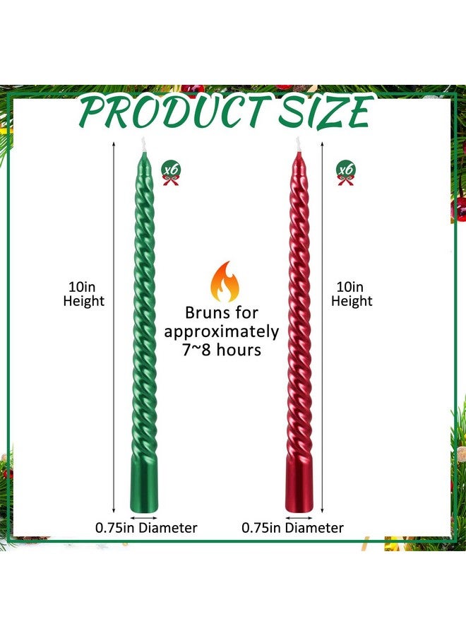 MTLEE 12 Pcs 10 Inch Christmas Spiral Taper Candles Red Green Dripless Twisted Wax Candles, Long Tapered Candles Unscented Candle Sticks for Xmas Home Party Dinner Dining Table Wedding Supplies - Image 2
