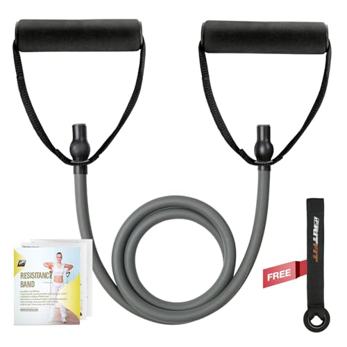 RitFit Single Resistance Exercise Band with Comfortable Handles - Ideal for Physical Therapy, Strength Training, Muscle Toning - Foam Padding Door Anchor and Starter Guide Included (Gray(35-40lbs)) - Image 1
