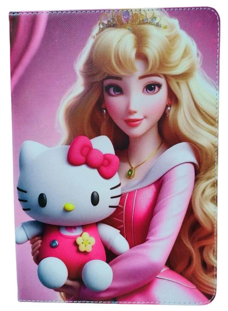 Disney Princess with hello kitty Print Flip Case Compatible with iPad 10.2 Inch 2021/2020 iPad 9th/8th Generation & 2019 iPad 7th Generation with Pencil Holder, Protective Case with Soft TPU Back, Auto Sleep/Wake Cover - Image 3