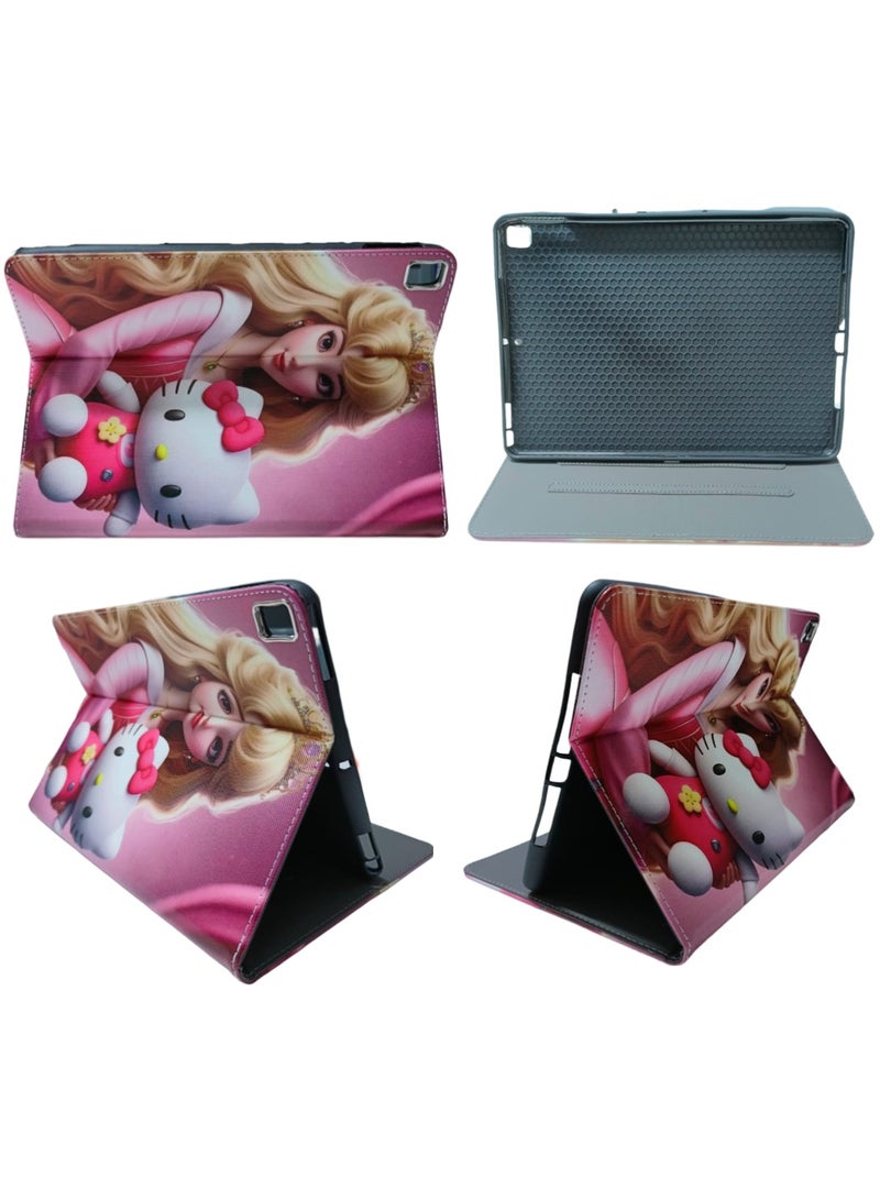 Disney Princess with hello kitty Print Flip Case Compatible with iPad 10.2 Inch 2021/2020 iPad 9th/8th Generation & 2019 iPad 7th Generation with Pencil Holder, Protective Case with Soft TPU Back, Auto Sleep/Wake Cover - Image 4