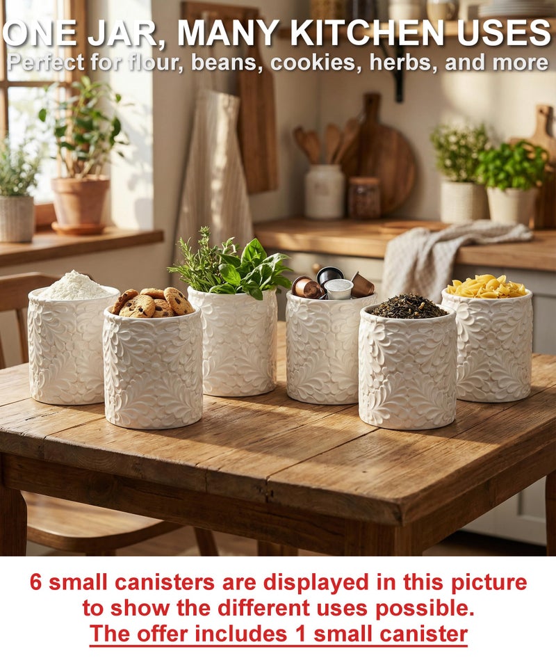 25DOL Small Engraved Ceramic Kitchen Canister - Storage Jars with Airtight Lids Made from Bamboo with Nature-Inspired Engraving - Use as a Pasta Holder, Coffee Ground Holder, Rice Container - 30 Ounces - Image 3