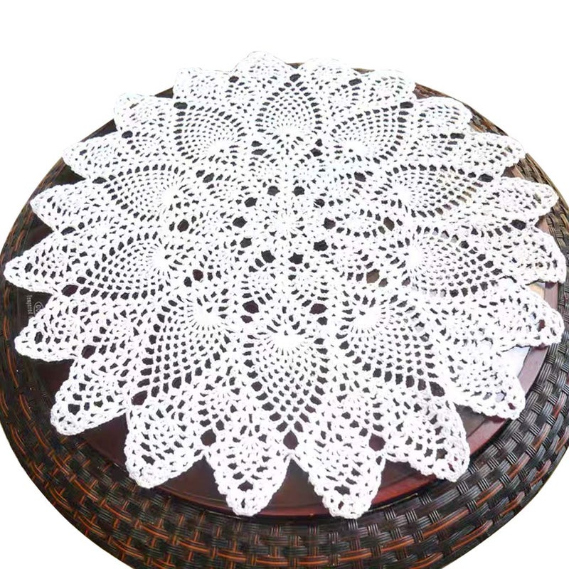 Phantomon 20 Inch Lace Doilies Table Placemats Handmade Crochet Cloth Round Coasters Knitted Doilies for Tables Sofa Cover 100 Cotton White