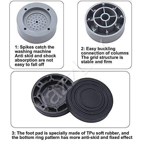 VazzLox Anti Vibration Pads for Washing Machine Washing Machine Feet Pads Shock Absorber Noise Cancelling Washing Machine Rubber Pads Washing Machine Anti Vibration Pad with Tread Grip - Image 3