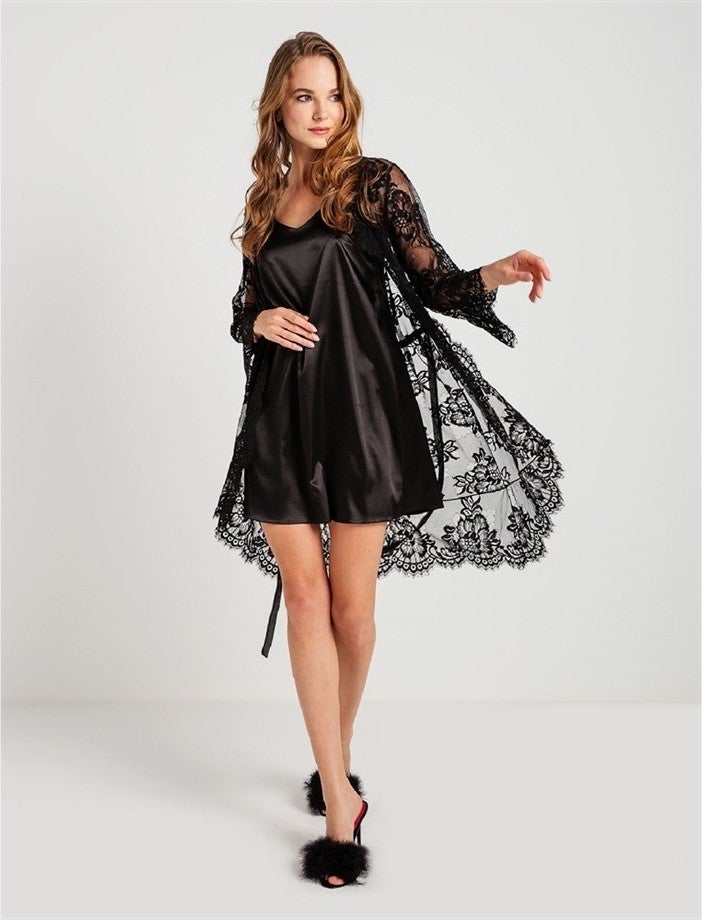 Magic Form 32805 Tassel Lace Dressing Gown - Black  - Image 1