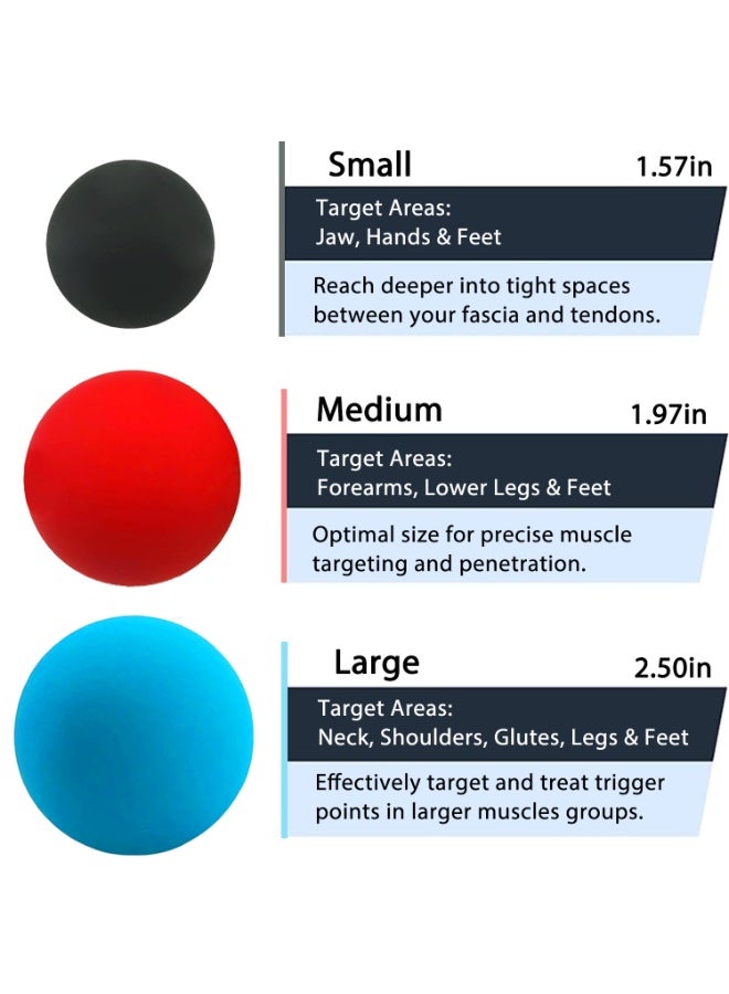 Loucky 3-Pack Silicone Massage Balls Set, Lacrosse Massage Balls for Jaw, Hands, Plantar Fasciitis and Full Body Myofascial Release, Deep Tissue Relief, Portable & Washable (Large 6.3cm, Medium 5cm, Small 4cm) - Image 3