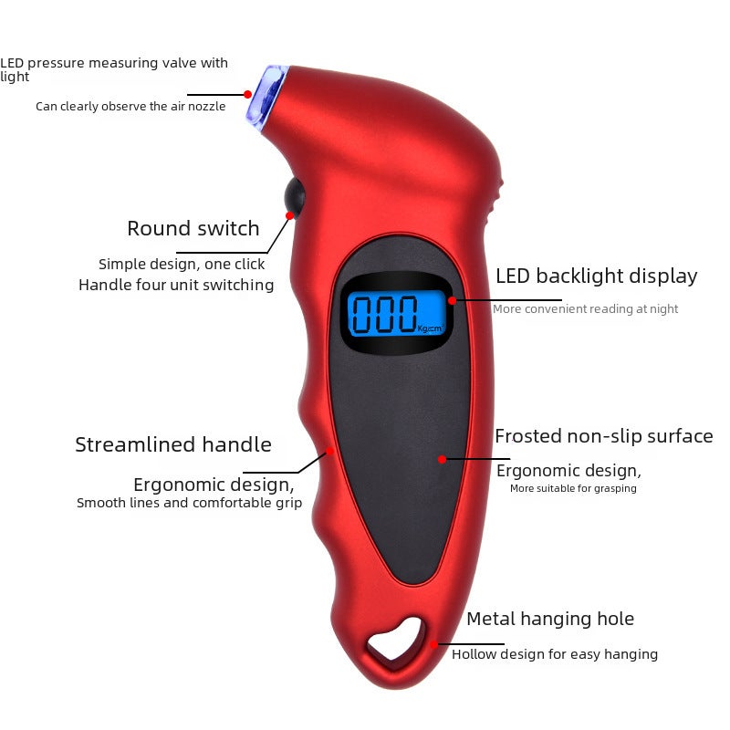 Digital Display Tire Pressure Gauge Digital Display Tire Pressure Gauge High-Precision Air Pressure Gauge Electronic Monitoring Tire Pressure Gauge Tire Detection(Green black fleece-lined * 53g) - Image 5