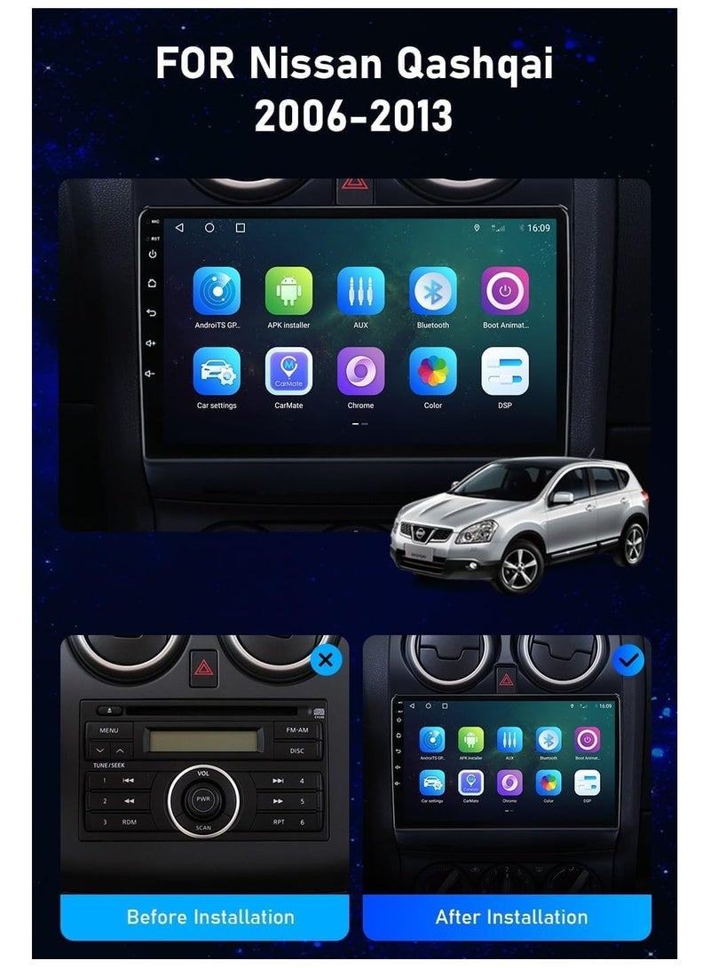SHEZA STAR Android Car Stereo for Nissan Qashqai 2006-2013 4GB RAM 64GB ROM 9 Inch Support Apple Carplay, MirrorLink WiFi BT, 2.5D IPS Touch Screen with AHD Camera Included - Image 2