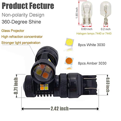 iBrightstar Extremely Bright 3030 Chipsets 7443 7444NA Switchback LED Bulbs with Projector Replacement for Daytime Running Lights/DRL and Turn Signal Lights, White/Amber - Image 2