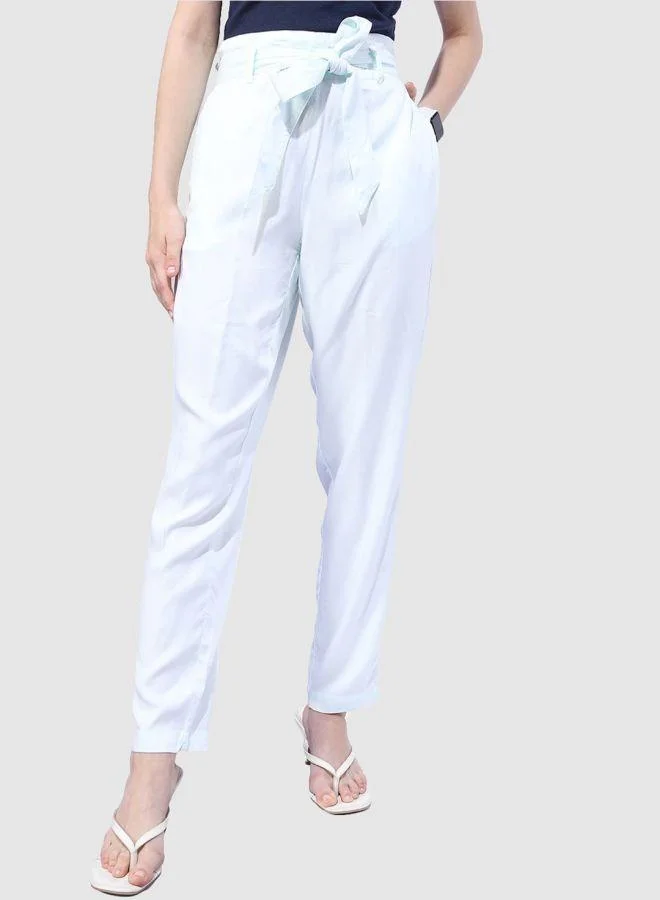 Freehand Freehand Women White Tapered Fit Pants with Tie Belt