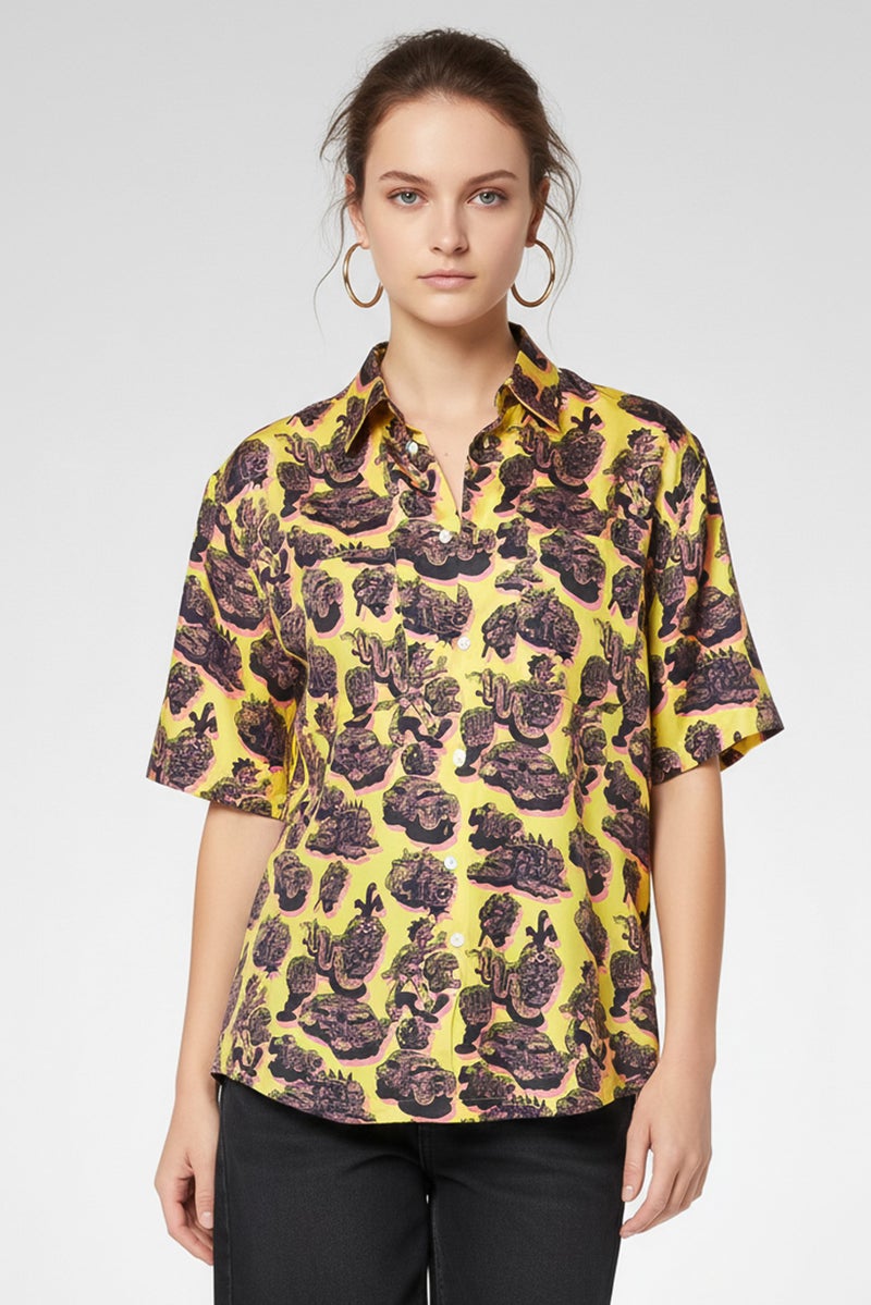 STELLA MCCARTNEY Women Spread Collar Short Sleeve Allover Print Shirt, Multicolor - Image 2