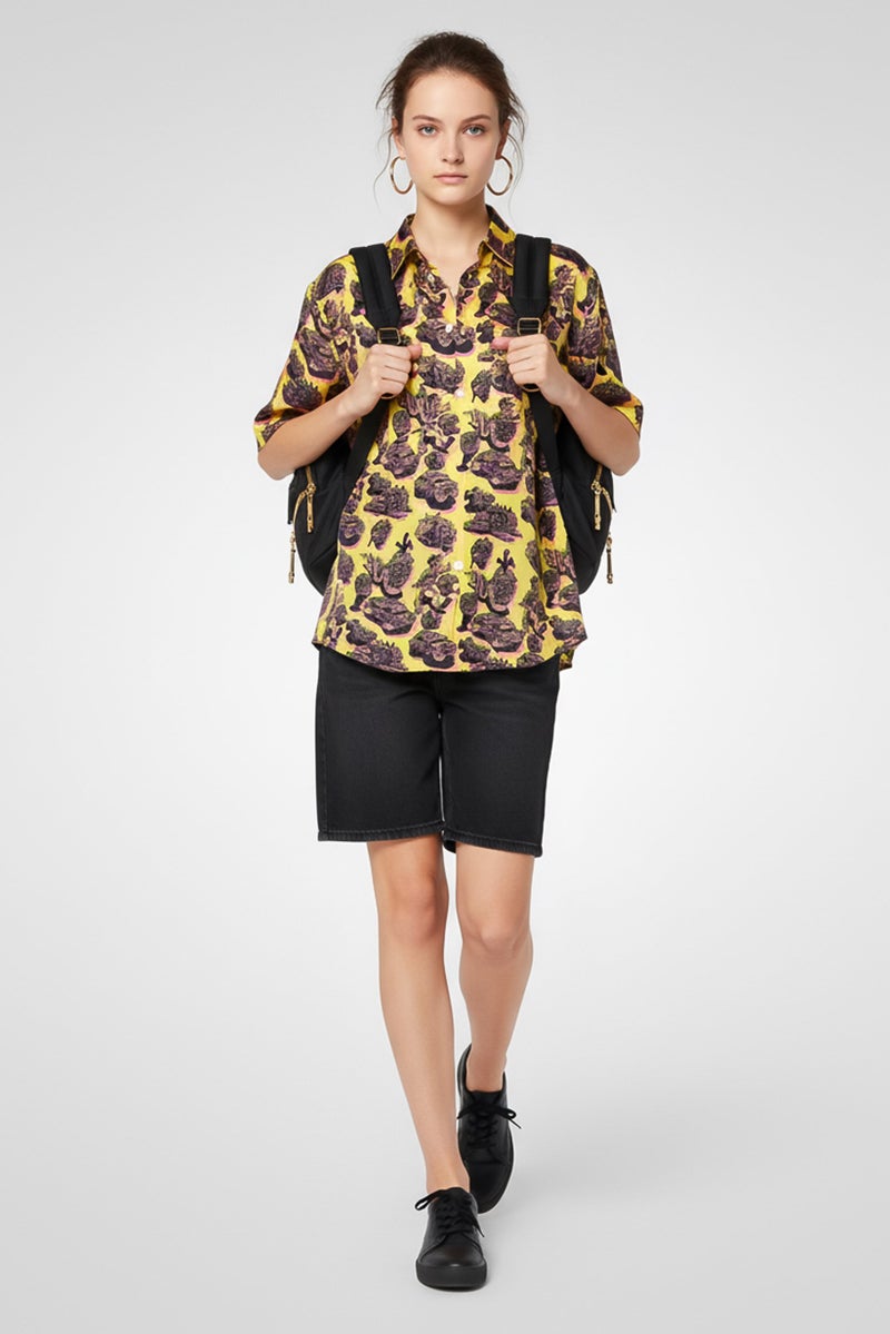 STELLA MCCARTNEY Women Spread Collar Short Sleeve Allover Print Shirt, Multicolor - Image 1