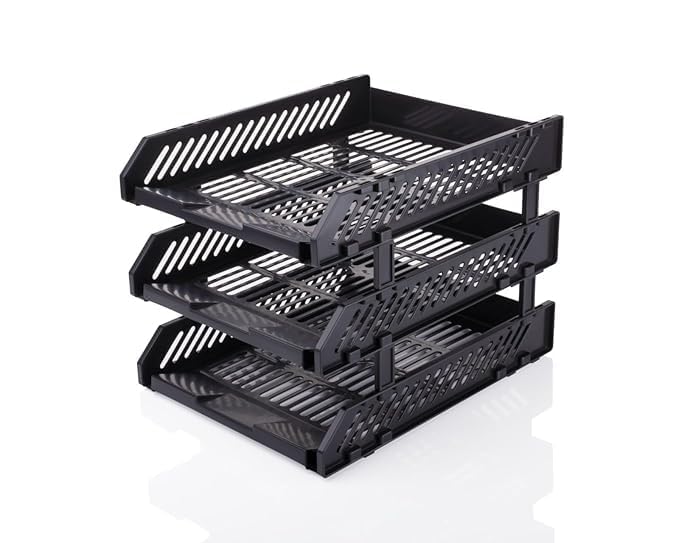 Copelle File Tray Rack ABS Plastics | Foldable Office Desk Accessories | Durable & Sturdy | Easy Assembly | Efficient Organizer | Plastic Office Stationery Files Layer Rack -3LAYER (Black) - Image 3