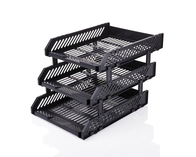 Copelle File Tray Rack ABS Plastics | Foldable Office Desk Accessories | Durable & Sturdy | Easy Assembly | Efficient Organizer | Plastic Office Stationery Files Layer Rack -3LAYER (Black) - Image 1