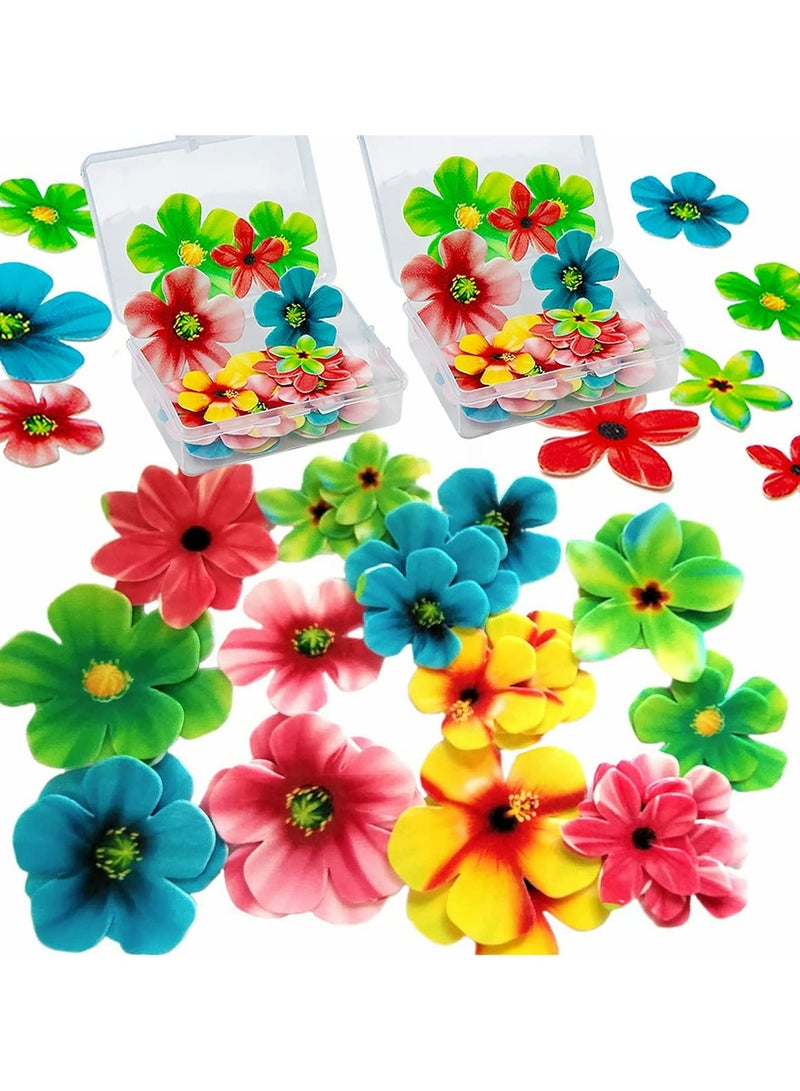 Edible Flower Cupcake Toppers, Set of 70 Pcs Mixed Size Flower Birthday Cake Toppers Multicolour, Family Cupcake Wedding Cake Birthday Party Food Decoration - Image 1