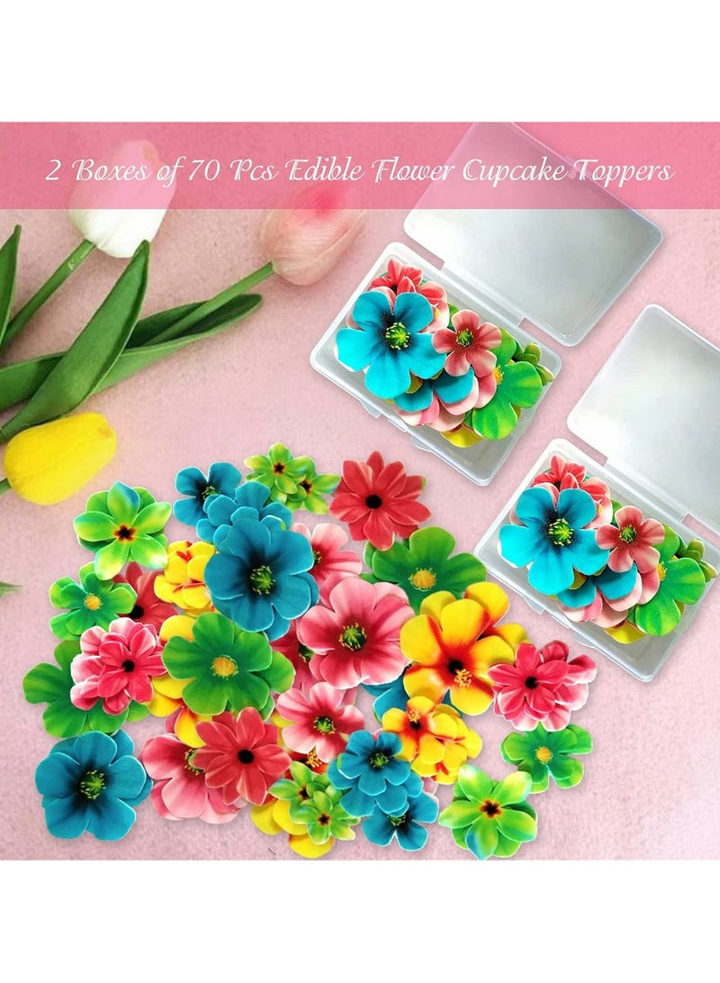 Edible Flower Cupcake Toppers, Set of 70 Pcs Mixed Size Flower Birthday Cake Toppers Multicolour, Family Cupcake Wedding Cake Birthday Party Food Decoration - Image 3