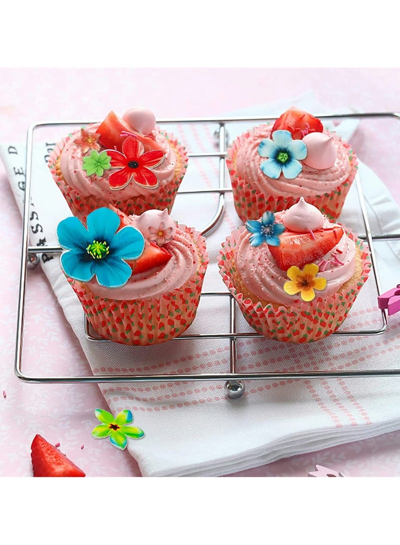 Edible Flower Cupcake Toppers, Set of 70 Pcs Mixed Size Flower Birthday Cake Toppers Multicolour, Family Cupcake Wedding Cake Birthday Party Food Decoration - Image 4