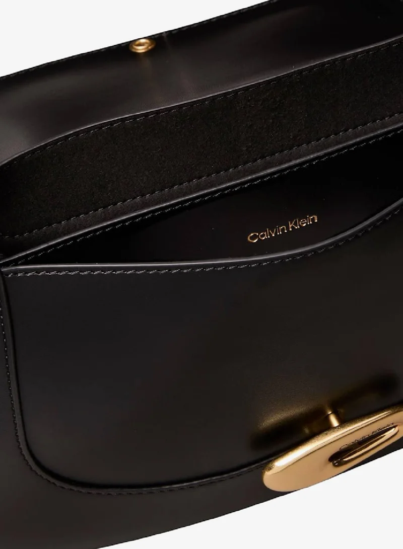 CALVIN KLEIN BLACK/ TUMBLED DEEP GOLD Engraved Medium Flap Crossbody Bag for Women | Best Price UAE