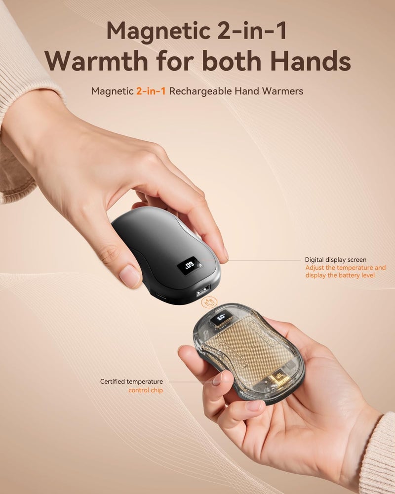 N26 Magnetic split hand warmer, two-in-one hand warmer, mini digital display USB charging hand warmer - Image 5