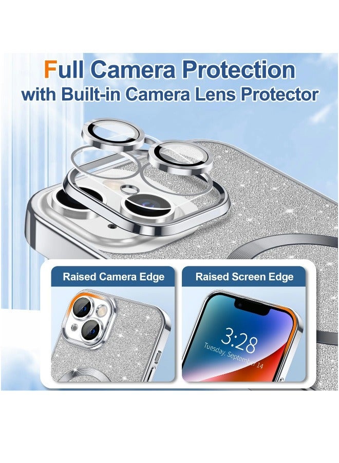 ShebSheb iPhone 14 Case Glitter, Clear Magnetic Phone Cases with Camera Lens Protector [Compatible with MagSafe] Bling Sparkle Plating Soft TPU Slim Shockproof Protective Cover Women Girls  - Image 4