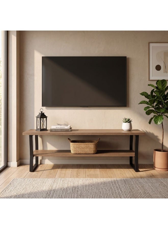 AL Hadaya Mall Modern Design TV Table Unit Brown and Black 160x50x40 cm Media Entertainment Console Cabinet for Living Room - Image 1