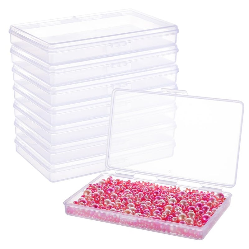 BENECREAT 8 Pack 6x3.5x0.8 Inch Rectangle Clear Plastic Storage Box with Double Hinged Lids for Photo, Pencil, Craft Tools, and Other Small Accessories