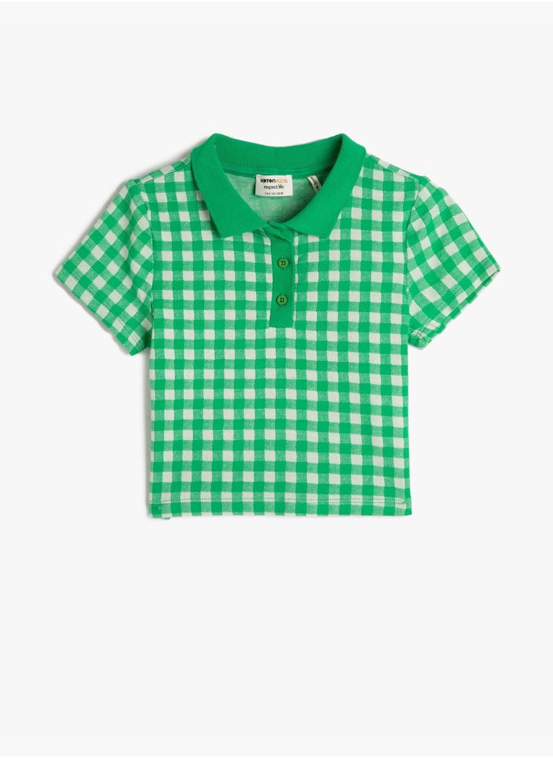KOTON - Polo T-Shirt Crop Short Sleeve Button Detail Slim Fit Cut - Image 1