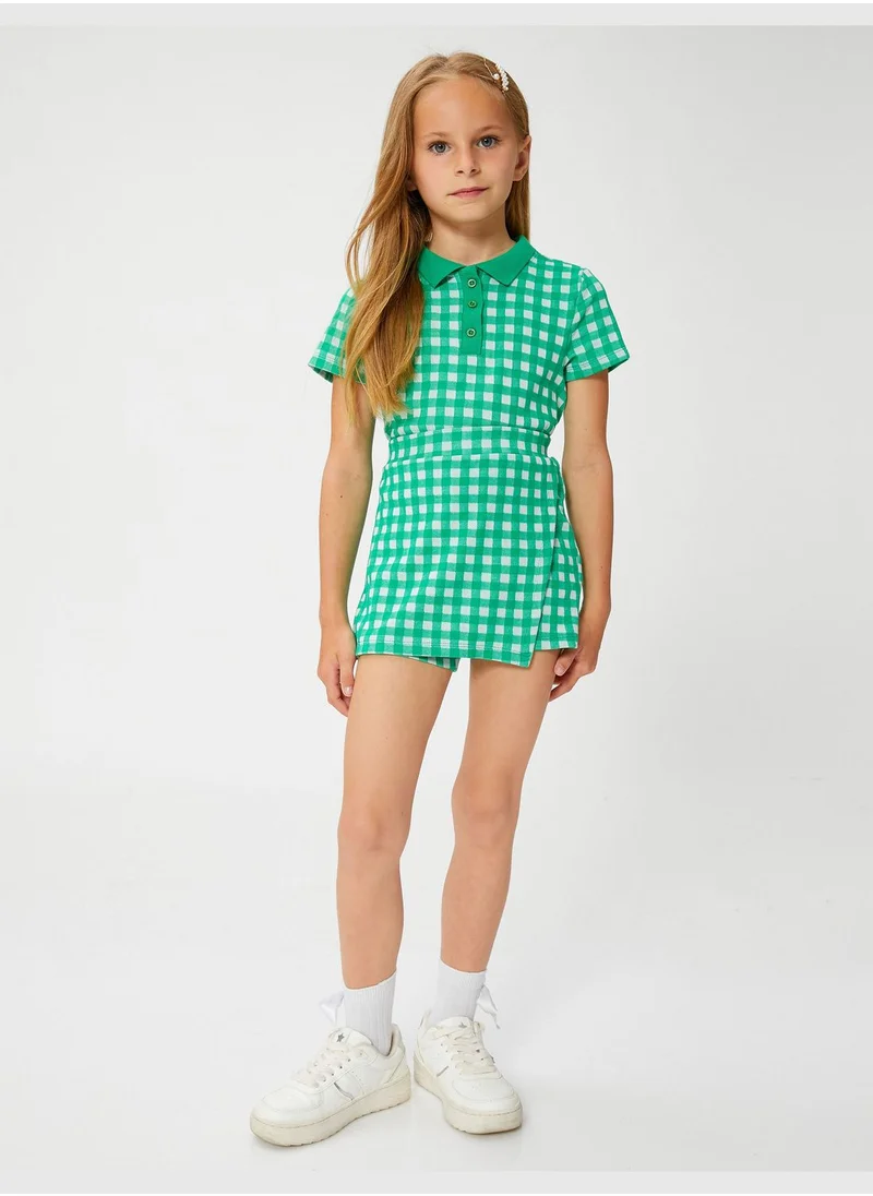 كوتون Polo T-Shirt Crop Short Sleeve Button Detail Slim Fit Cut
