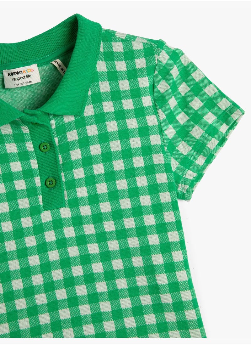 KOTON - Polo T-Shirt Crop Short Sleeve Button Detail Slim Fit Cut - Image 1