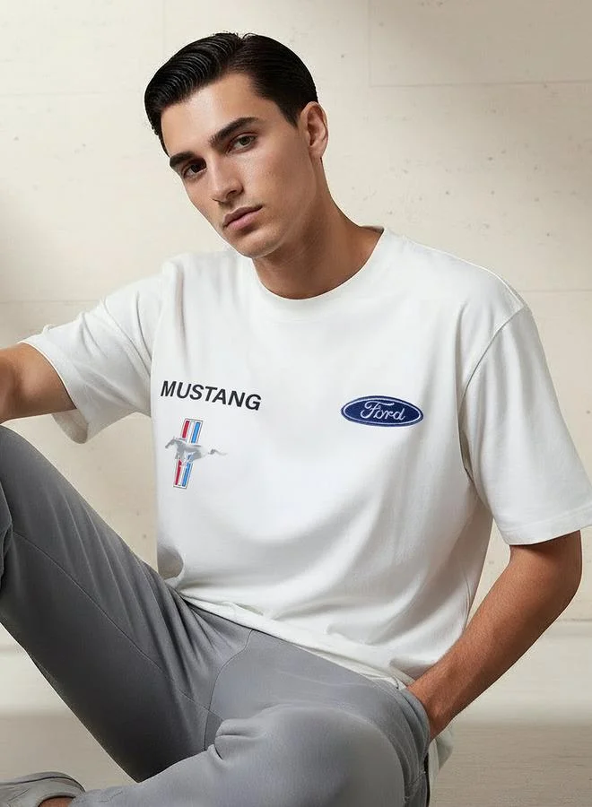 اس بي كاركترز Men Regular Fit Crew Neck Short Sleeves Ford Print T shirt