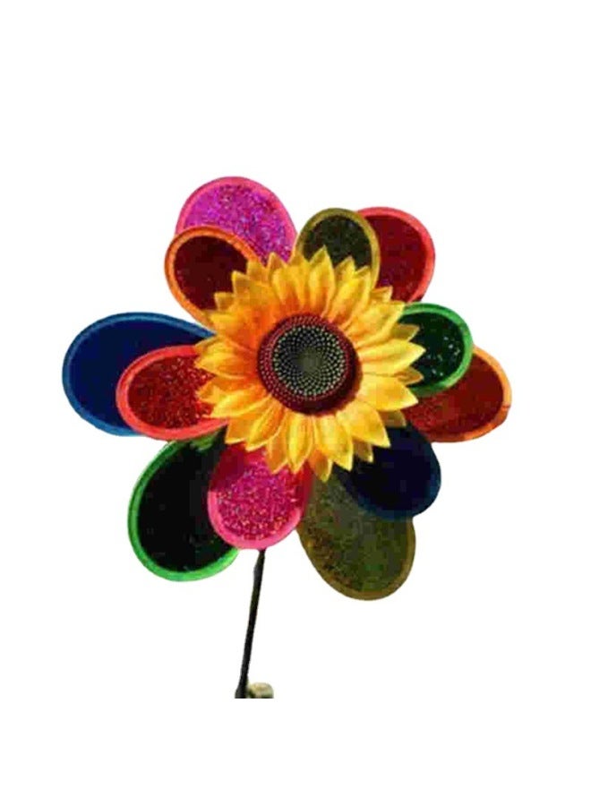 Double Layer Laser Sunflower Sequin Windmill Toy Flash Sunflower Colorful Cartoon Smiley Animal Wheel Outdoor-Color:Double Lotus Windmill ]  - Image 2