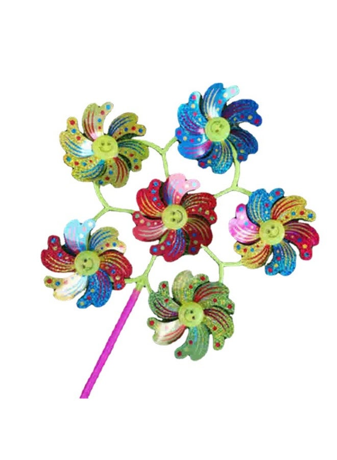 Double Layer Laser Sunflower Sequin Windmill Toy Flash Sunflower Colorful Cartoon Smiley Animal Wheel Outdoor-Color:Double Lotus Windmill ]  - Image 4