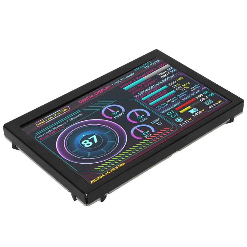 شاشة عرض صغيرة بحجم 5 بوصة IPS USB لدرجة حرارة الكمبيوتر - دقة 800x480 لمراقبة استخدام المعالج وبطاقة الرسوميات والذاكرة - محرر سمات مرئية قابل للتخصيص مع تعديل سطوع متدرج لأنظمة ويندوز ولينكس وراسبيري باي - Image 3