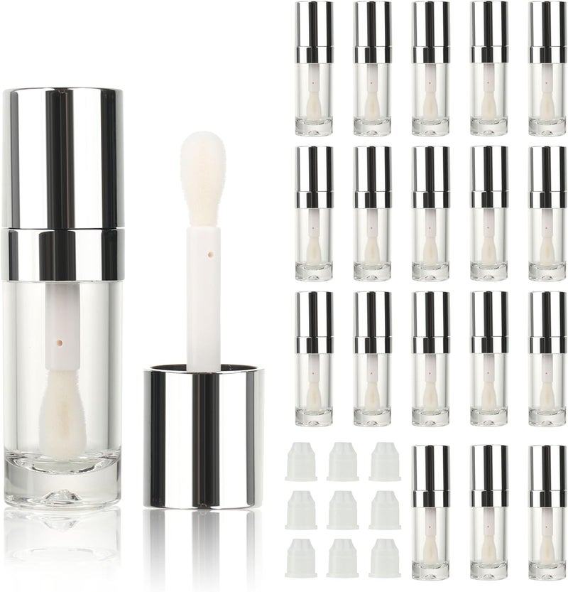 COSIDEA 18pcs Round 8ml 027oz r Round silve Empty lip gloss tubes with big large doe foot wand Lipgloss tube containers for lip oil packing