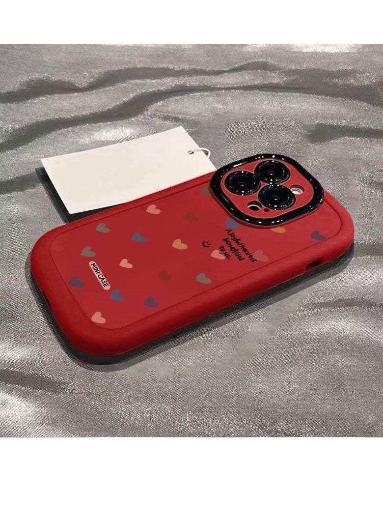 NIBEMINENT Full Screen Hearts Protective TPU Case Cover For iPhone 16 Pro, Chinese Red