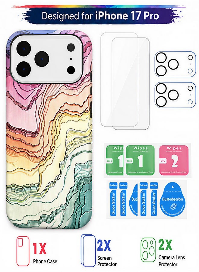 مافي مجموعة حماية 5 في 1 لهاتف iPhone 17 Pro - غطاء مزدوج الطبقات مقاوم للصدمات (طبقة داخلية من مادة TPU + طبقة خارجية من مادة PC) مع واقيين للشاشة فائق الدقة وواقيين شفافين لعدسة الكاميرا - حماية كاملة ضد الصدمات، غطاء هاتف مضاد لبصمات الأصابع والعرق مع أزرار مستقلة - Image 1