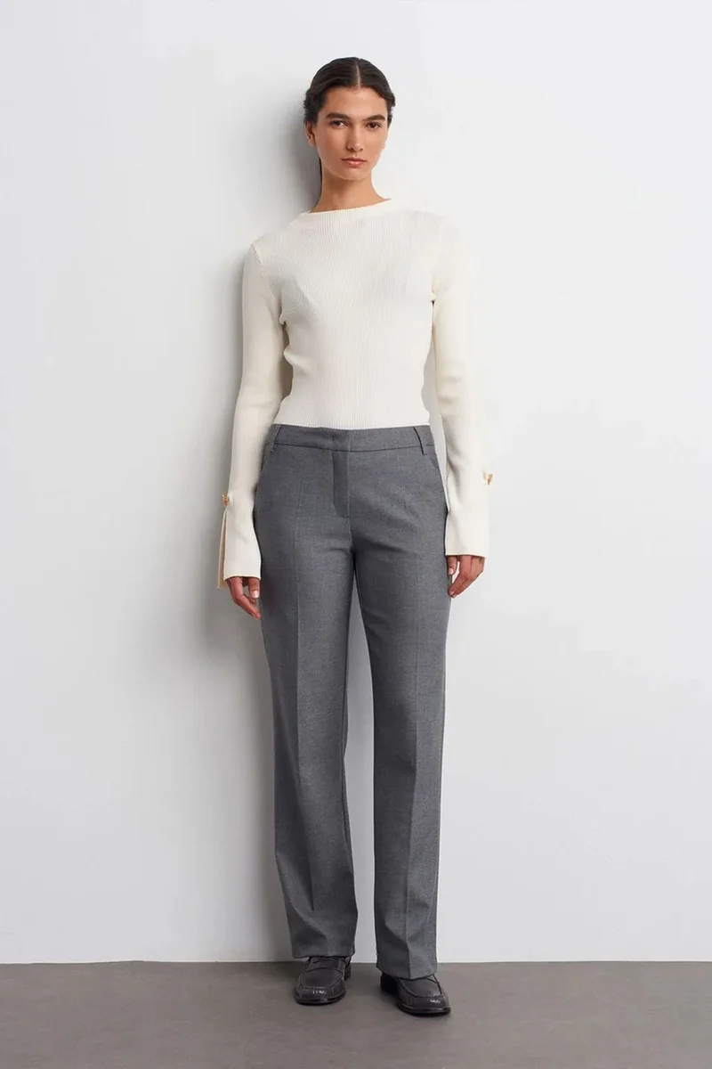 Dilvin Charcoal Grey DILVIN Low-waist Straight-leg Crepe Trousers for Women | Best Price UAE