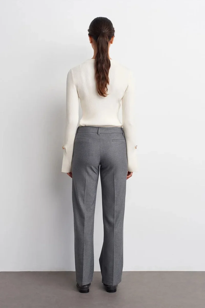 Dilvin Charcoal Grey DILVIN Low-waist Straight-leg Crepe Trousers for Women | Best Price UAE
