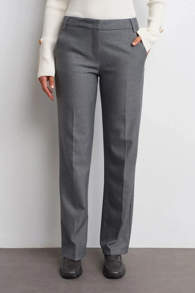 Dilvin Charcoal Grey DILVIN Low-waist Straight-leg Crepe Trousers for Women | Best Price UAE