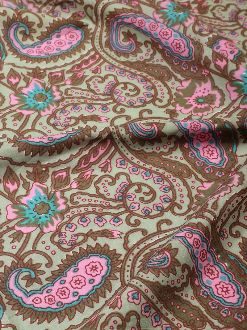 أيه كيه إس Sage Green Paisley & Floral Fabric One Meter