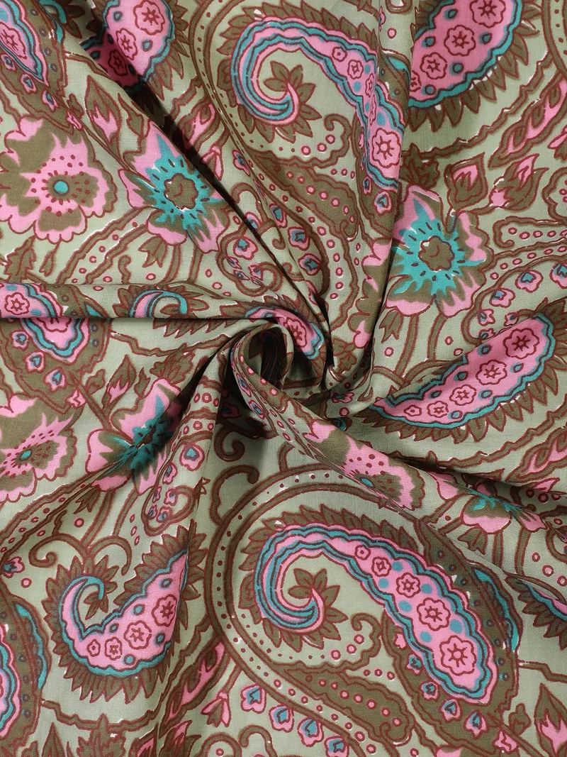 أيه كيه إس Sage Green Paisley & Floral Fabric One Meter