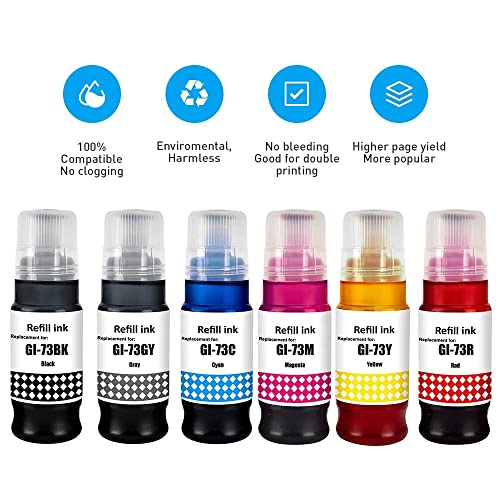 KOSH GI-73 Ink Bottle Compatible for Canon Pixma G570, G670, G550, G650, G620 Printers (All 6 Colors) (GCYMKR) - Image 2