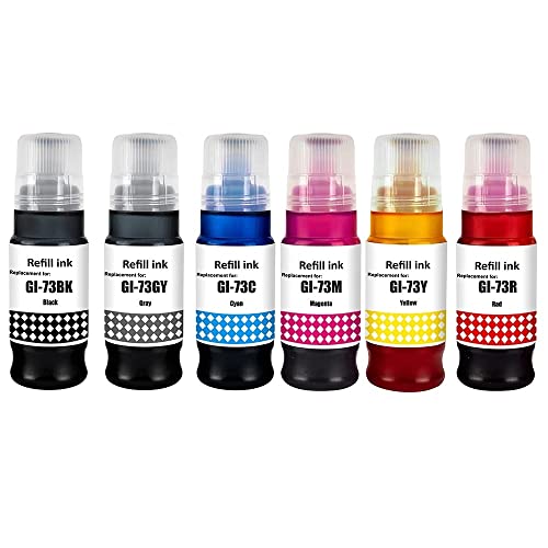 KOSH GI-73 Ink Bottle Compatible for Canon Pixma G570, G670, G550, G650, G620 Printers (All 6 Colors) (GCYMKR) - Image 1