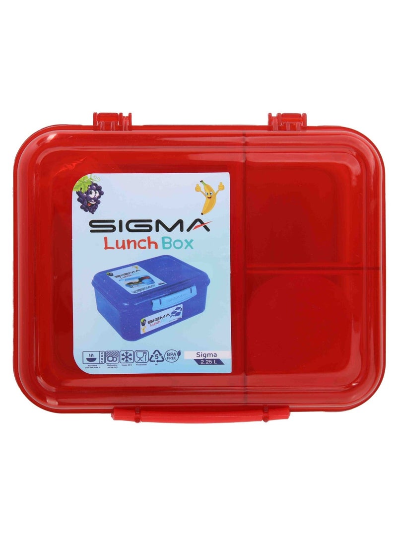 SIGMA STORE Sigma Lunch Box 2.25L, Dark Red, 2-Tier Design with Multiple Compartments, Movable Dividers, Spoon, Fork, Knife and Sauce Container - Image 4