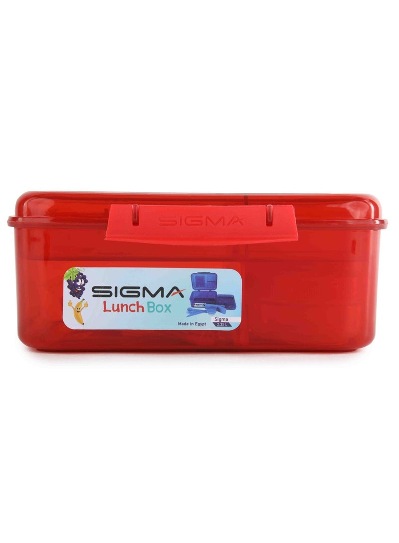 SIGMA STORE Sigma Lunch Box 2.25L, Dark Red, 2-Tier Design with Multiple Compartments, Movable Dividers, Spoon, Fork, Knife and Sauce Container - Image 2