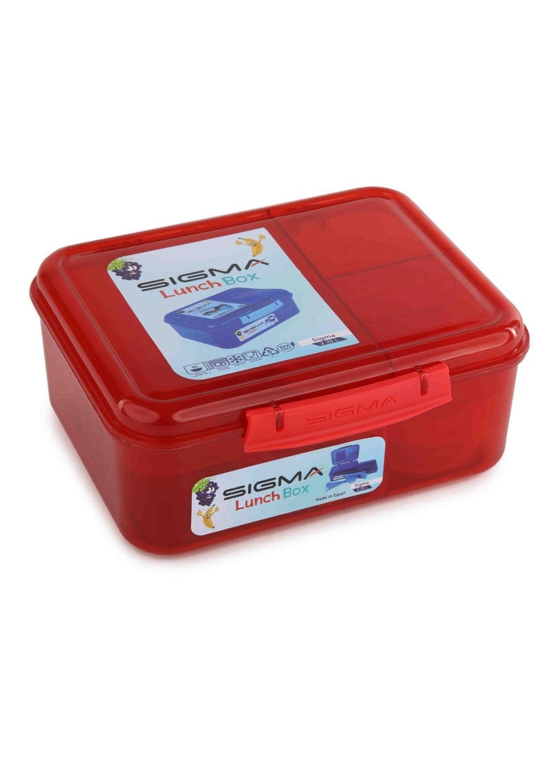 SIGMA STORE Sigma Lunch Box 2.25L, Dark Red, 2-Tier Design with Multiple Compartments, Movable Dividers, Spoon, Fork, Knife and Sauce Container - Image 1